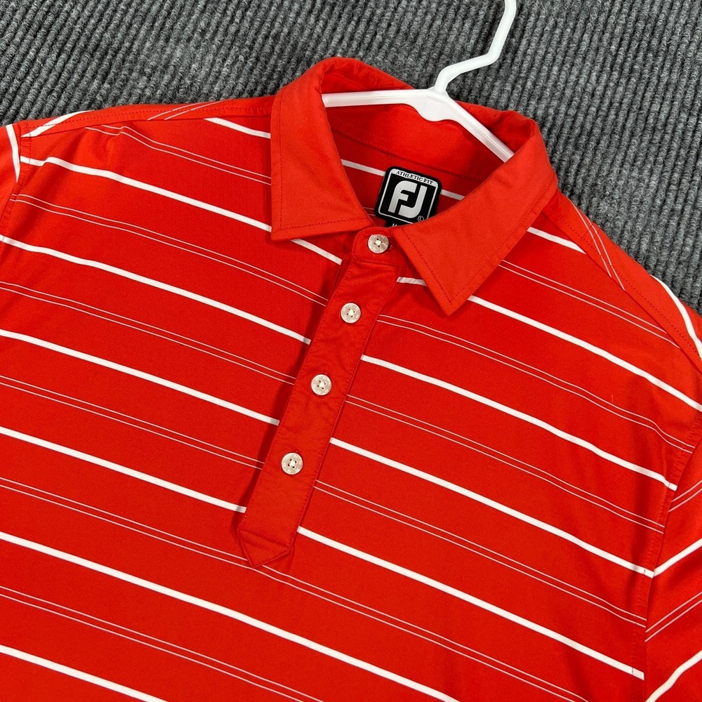 FootJoy Polo Shirt Mens Large Orange Striped Short Sleeve Golf Casual Athletic